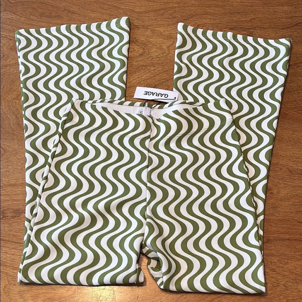 NWT Garage Olive and White Wave Flare Pants